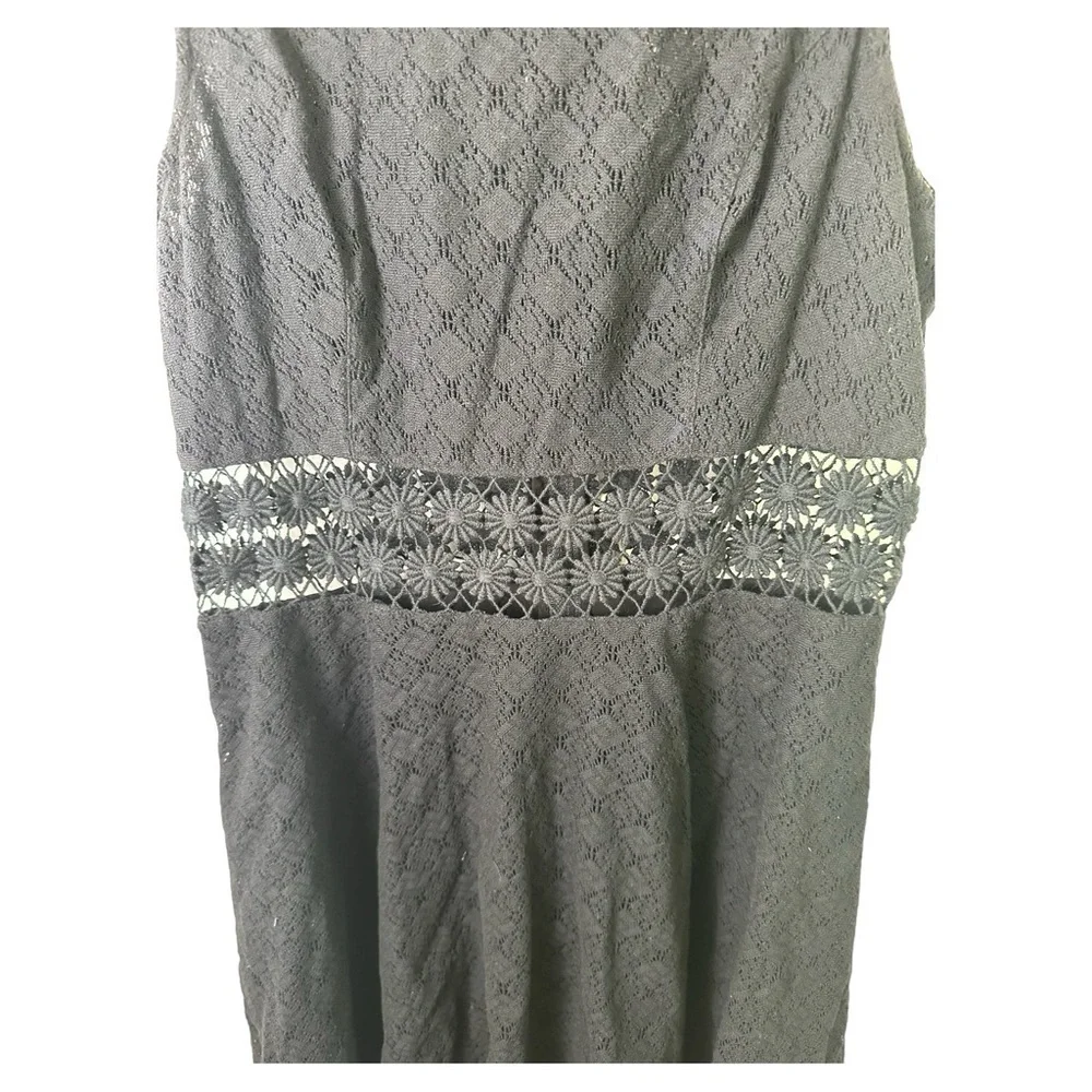 Free People Black Lace Fit & Flare Mini Dress Cutout Waist Boho Size 4